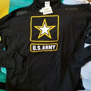 PINK Army tee long sleeve with shoulders cut out